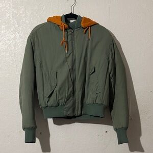 silence + noise Olive Bomber Jacket with hood
